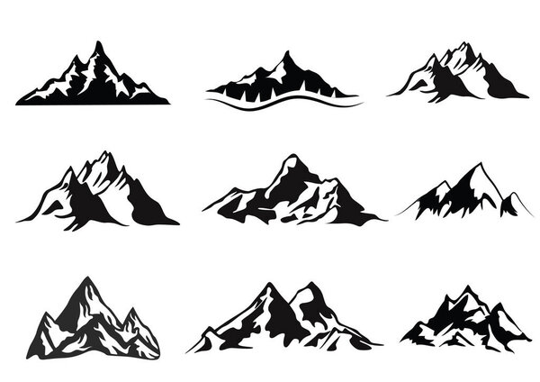 Набор векторных иллюстраций силуэта иконы скалистой горы