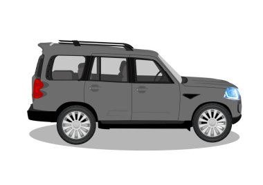 Düz renkli arazi aracı çiziminin ayrıntılı gövdesi ve jantları