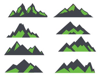 Beyaz arkaplanda izole edilmiş dağ şekilleri. Vektör illüstrasyonu.