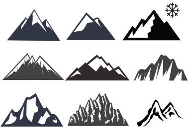 Beyaz arka planda izole edilmiş dağ manzarası silueti. Doğa tepeleri vektör illüstrasyonu