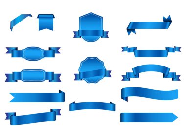 Düz vektör şeritler afiş izole arka plan. Kurdele mavi renkli. Şerit veya afiş ayarlayın. Vektör çizimi