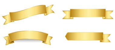 Altın Kurdele Seti İzole Beyaz Arkaplan, Vektör İllüstrasyonu