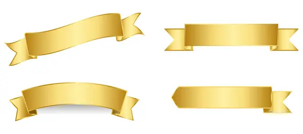Altın Kurdele Seti İzole Beyaz Arkaplan, Vektör İllüstrasyonu