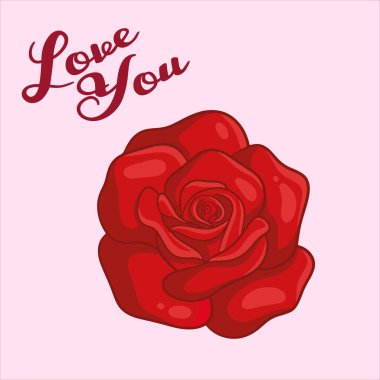 Kırmızı gülün temsili okunmuş kalpleri ve pembe arkaplandaki 