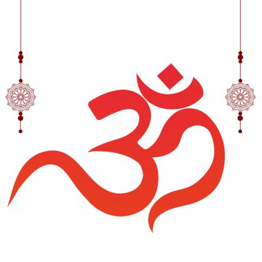 Om - Hindistan - Meditasyon Simgesi, Kırmızı arkaplanda Vektör İllüzyonu