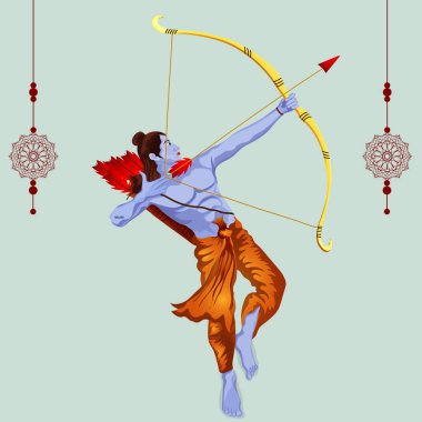 Hindistan 'ın Hindu tanrısı ok ve yay kullanarak Rama' nın grafiksel çizimi. Shree Ram Navami kutlama konsepti