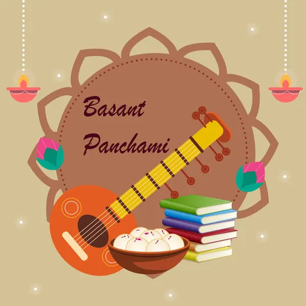 Mutlu Vasant Panchami festivalinin temsilci illüstrasyonu posteri