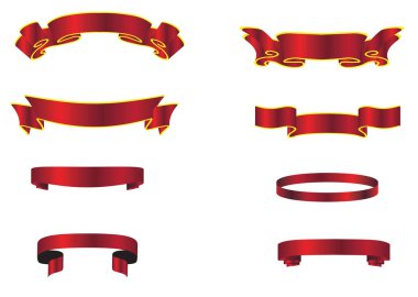 Kırmızı kurdeleli kurdele koleksiyonu vektör. Kurdele pankartı ayarlandı