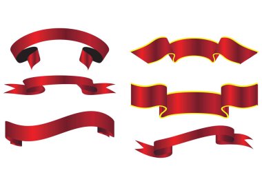 Kırmızı kurdeleli kurdele koleksiyonu vektör. Kurdele pankartı ayarlandı