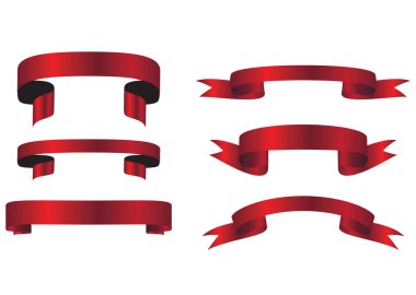 Kırmızı kurdeleli kurdele koleksiyonu vektör. Kurdele pankartı ayarlandı