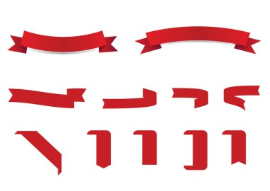 Kırmızı kurdeleli kurdele koleksiyonu vektör. Kurdele pankartı ayarlandı