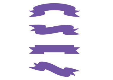 Mor kurdele koleksiyonunun düz vektör çizimi. Pankart dekorasyonunun tasarım ögesi için uygun, klasik süs tasarımı için boş kurdele