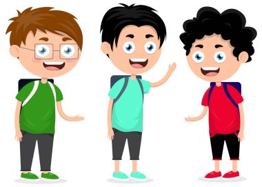 Okul arkadaşı Karakteri Gülen ve Konuşan Vektör illüstrasyonu