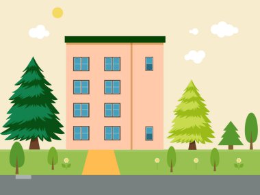 Okul Binası Vektörü. Modern Eğitim Şehri İnşaatı.