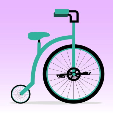 Retro döngü veya büyük ön tekerlek bisikletinin yan görünümünün düz vektör çizimi.