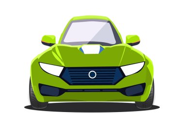 Yeşil renkli çizgi film arabasının ön görünümünün vektör çizimi