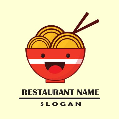  Lezzetli Çin ve Japon erişte çorbası ve Asya yemekleri için logo tasarımı şablonu. İşletmeler, restoranlar, kafeler ve dükkanlar için logolar