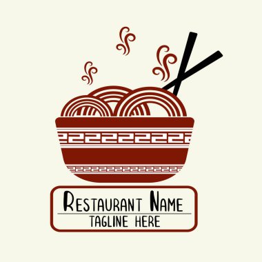  Lezzetli Çin ve Japon erişte çorbası ve Asya yemekleri için logo tasarımı şablonu. İşletmeler, restoranlar, kafeler ve dükkanlar için logolar
