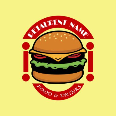 Hamburger logosu tasarım vektörü fast food restoranı ve kafe sembolü