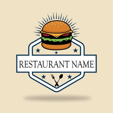 Hamburger logosu tasarım vektörü fast food restoranı ve kafe sembolü
