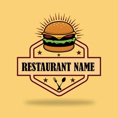 Hamburger logosu tasarım vektörü fast food restoranı ve kafe sembolü