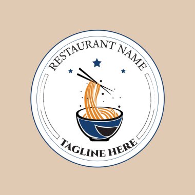  Lezzetli Çin ve Japon erişte çorbası ve Asya yemekleri için logo tasarımı şablonu. İşletmeler, restoranlar, kafeler ve dükkanlar için logolar