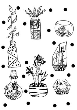 El çizimi bitkiler ve çiçekler