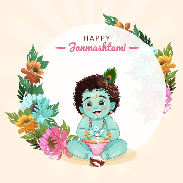 stock vector Illustration of Krishna Janmashtami Festival Template with Floral Background