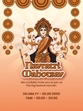 Illustration of Goddess Durga in Happy Durga Puja Shubh Navratri Indian Festival Template clipart