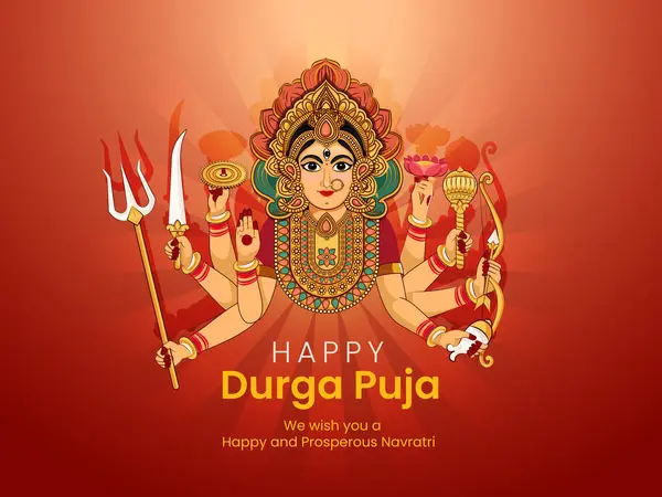 Stock vector Illustration of Goddess Durga in Happy Durga Puja Shubh Navratri Indian Festival Template