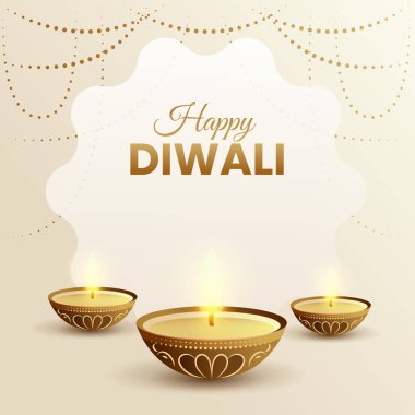 Diyas ve Mandala Şablonu 'yla Mutlu Diwali Hint Festivali Kutlaması 