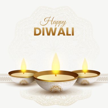 Diyas ve Mandala Şablonu 'yla Mutlu Diwali Hint Festivali Kutlaması 