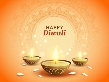 Diyas ve Mandala Şablonu 'yla Mutlu Diwali Hint Festivali Kutlaması 