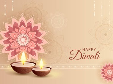 Diyas ve Mandala Şablonu 'yla Mutlu Diwali Hint Festivali Kutlaması 