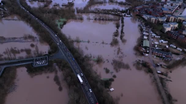 Vista Aérea Paisaje Inundado Con Campos Carreteras Sumergidas Que Ilustra — Vídeos de Stock