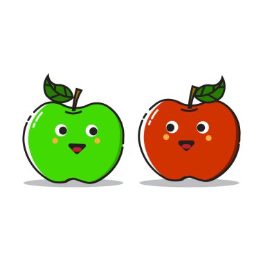 Apple karakteri, meyve vektörü çizimi. Elma sevimli karakter.