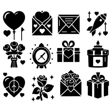 Beyaz arka planda Sevgililer Günü ikonu var. Vektör illüstrasyonu.