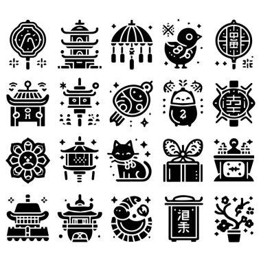 Çin Yeni Yıl sembolü seti, Çin sembolleri koleksiyonu veya taslakları.