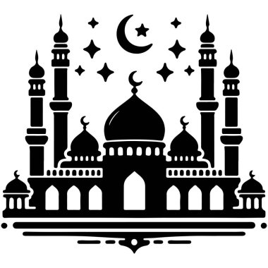 Beyaz arka planda cami ve hilal ay, vektör çizimi. Ramadhan Kareem.