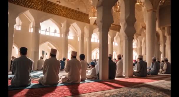 Ambiente Tranquilo Mezquita Iluminado Por Luz Suave Crea Momento Serenidad — Vídeos de Stock