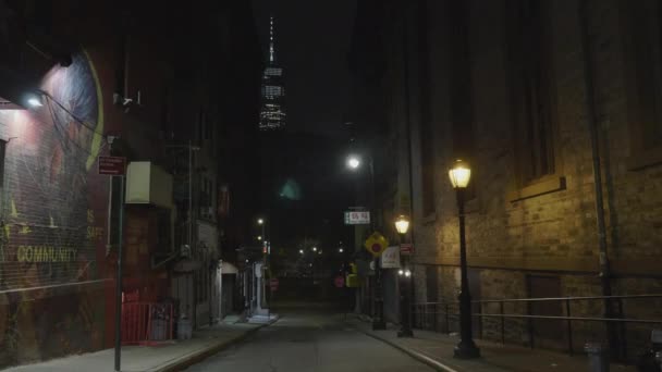 Girato Notte Con World Trade Center Sullo Sfondo Manhattan New — Video Stock