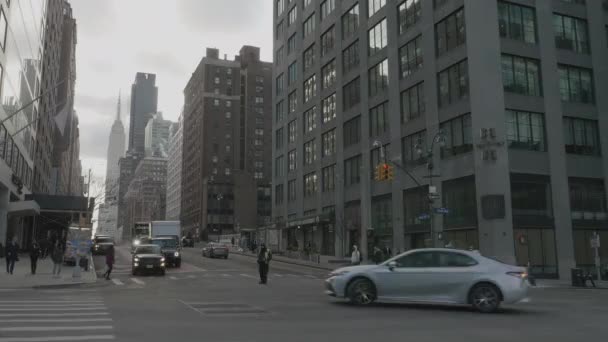 Prise Vue Main Empire State Building New York Par Matin — Video