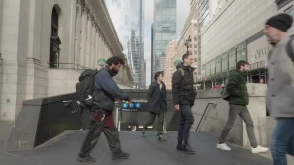 Портативний Знімок Входу Станцію Метро Нью Йорка — стокове відео