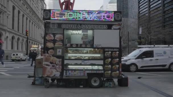 Портативний Знімок Продовольчого Візка Нижньому Манхеттені Знімок Весняного Ранку 2024 — стокове відео