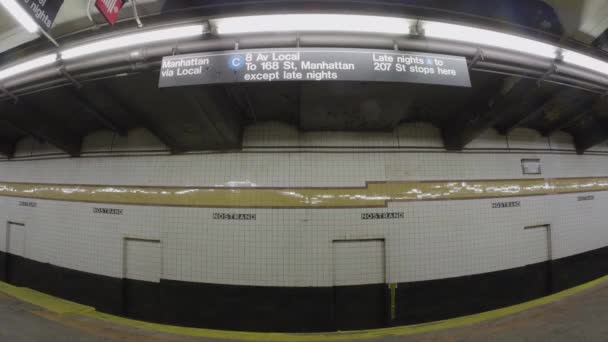 Desfasamento Temporal Comboio Que Chega Parte Uma Estação Metro Tiro — Vídeo de Stock