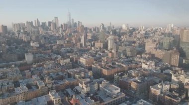 Alfabe Şehri, New York 'un havadan görünüşü. Bir kış sabahı Aşağı Manhattan 'da vuruldu..