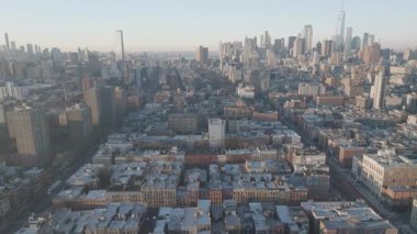 Alfabe Şehri, New York 'un havadan görünüşü. Bir kış sabahı Aşağı Manhattan 'da vuruldu..