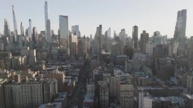 New York 'taki gökdelenlerin havadan görünüşü. Manhattan 'da, Yukarı Batı Yakası' nda çekilmiş.