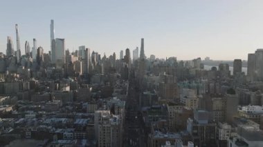 New York 'taki gökdelenlerin havadan görünüşü. Manhattan 'da, Yukarı Batı Yakası' nda çekilmiş.