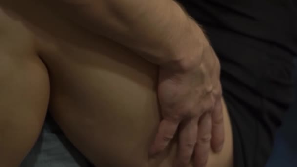 Muscular Man Touched Woman Body — Stock Video